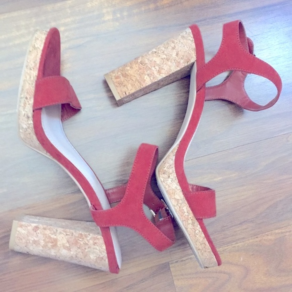 Block Heels with Cork Bottom Ankle and Cross Toe Strap